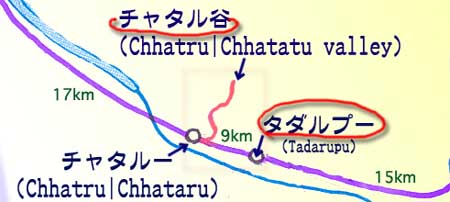 地図: タダルプー(Tadarupu)～チャトル谷(Chattru)